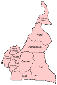 Cameroon Map with its regions named in the French language.